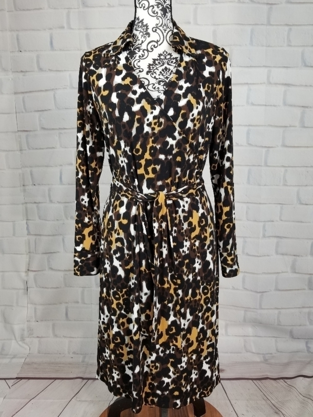 Dennis Basso sz s animal print faux wrap dress